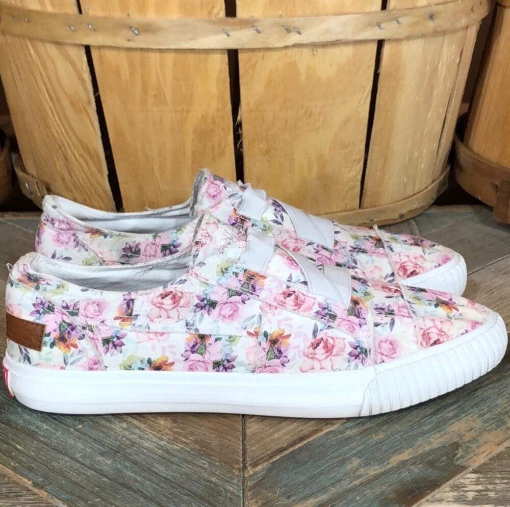 Blowfish Malibu Marley Rose Floral Pink White Canvas Slip-On Shoes Womens Size 5